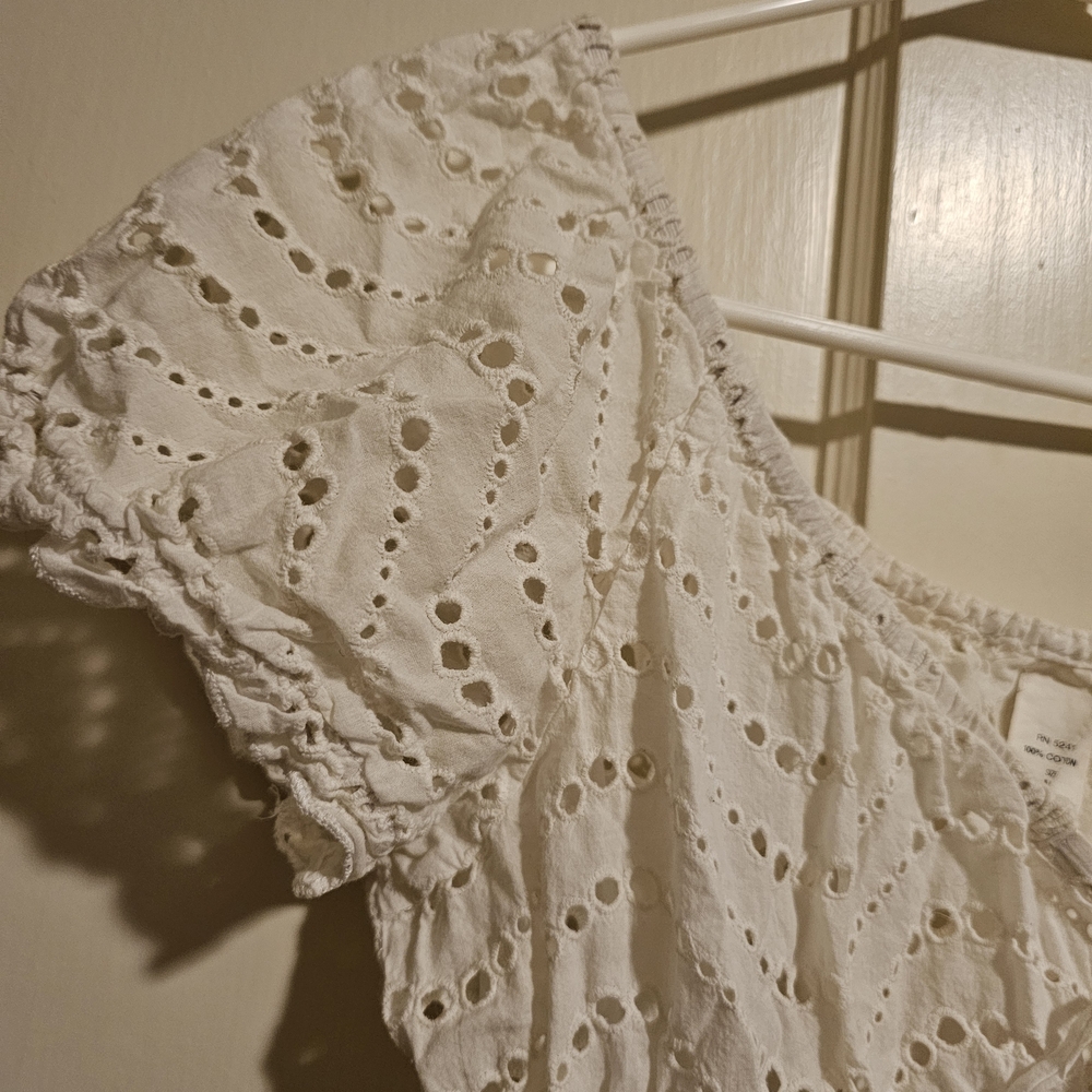 White Eyelet Puff Sleve 100 Percent Cotton Dress - Picture 4 of 9